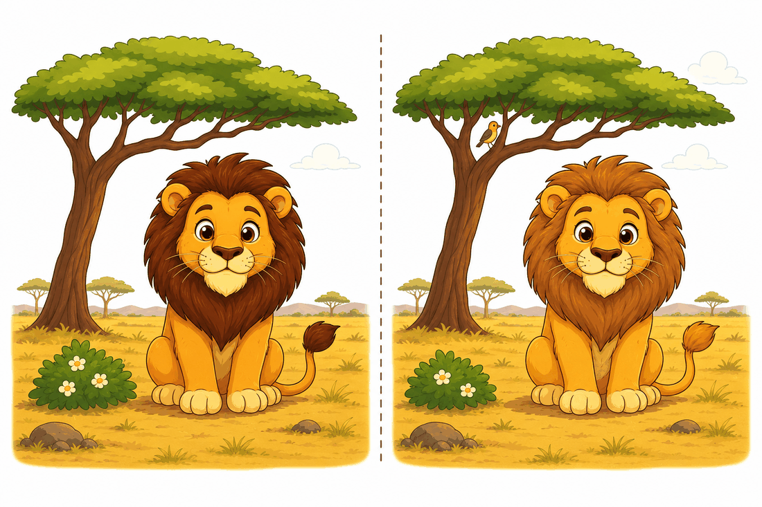 Dois leões majestosos ilustrados no safári — atividade Bloco 1